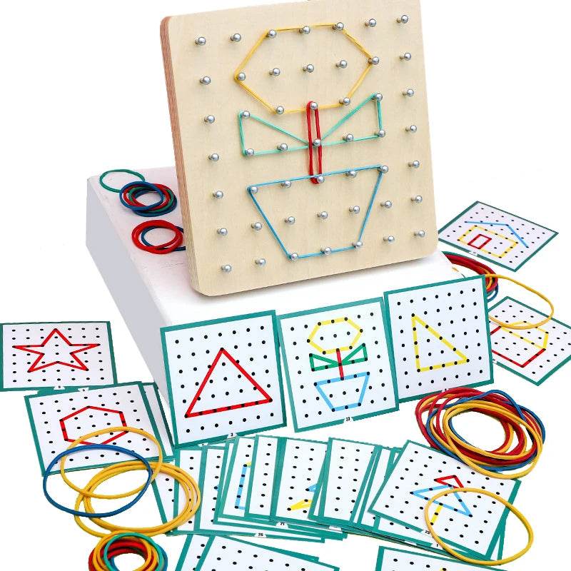 High-Quality Montessori Wooden Nail Board Game with Geometric Shapes for Children Aged 3 to 12 - ToylandEU