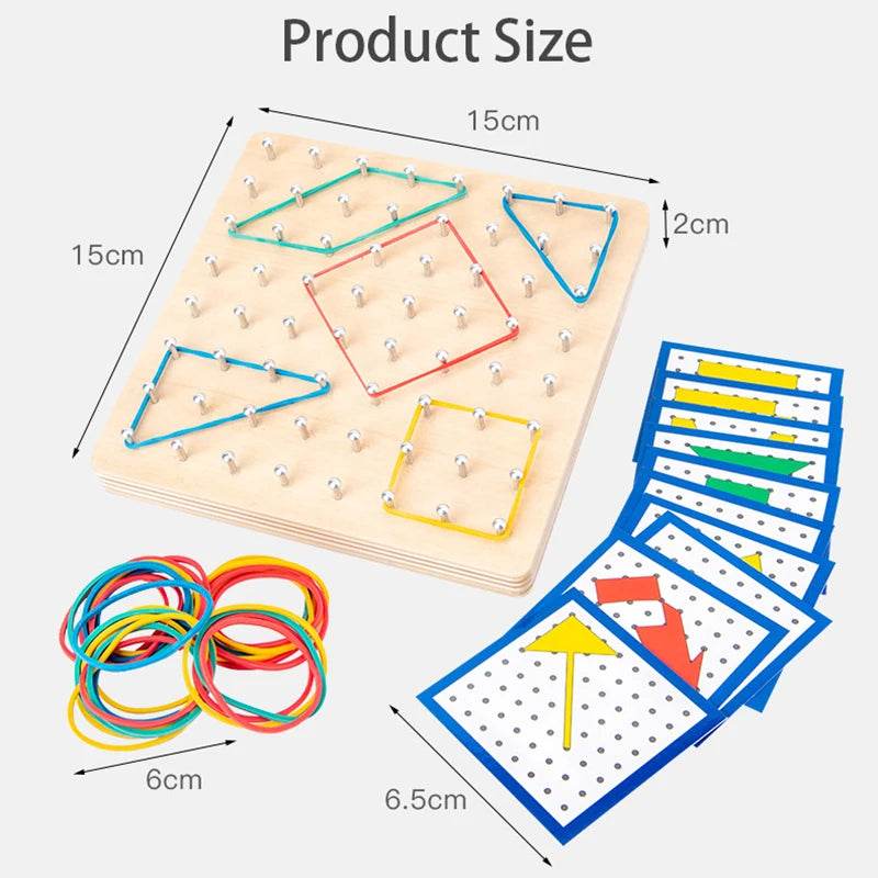 High-Quality Montessori Wooden Nail Board Game with Geometric Shapes for Children Aged 3 to 12 - ToylandEU