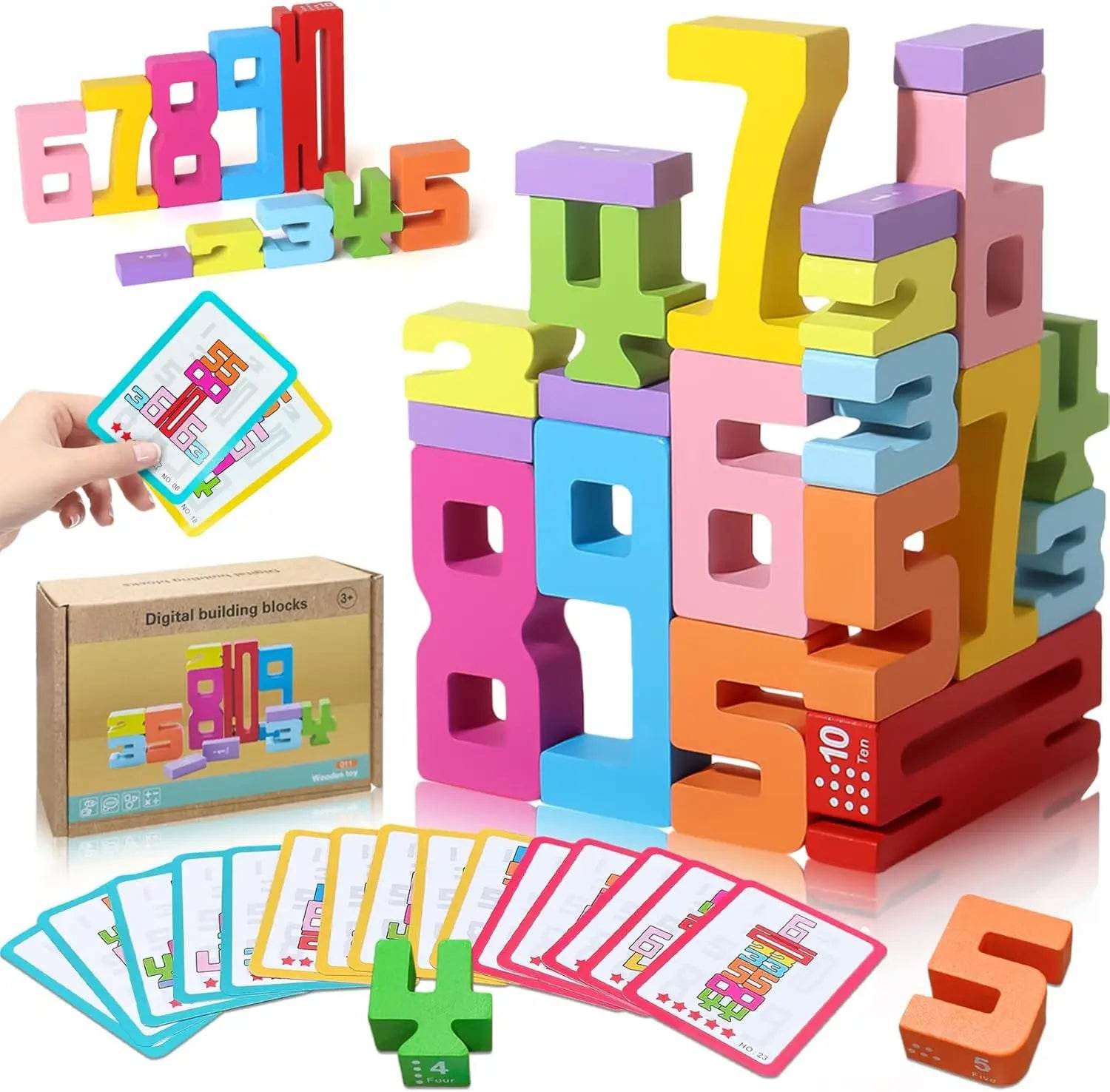 Montessori-Inspired Wooden Number Building Blocks with Animal Themes for Educational Play for Toddlers - ToylandEU