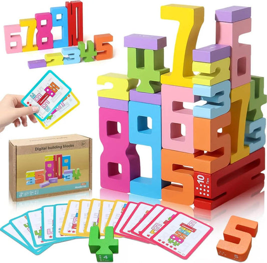 Montessori-Inspired Wooden Number Building Blocks with Animal Themes for Educational Play for Toddlers - ToylandEU