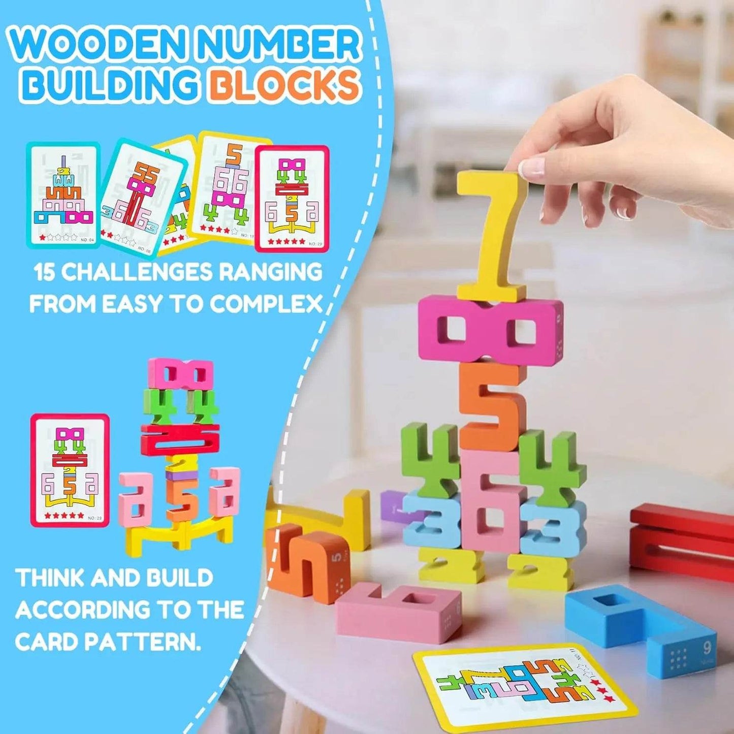 Montessori-Inspired Wooden Number Building Blocks with Animal Themes for Educational Play for Toddlers - ToylandEU
