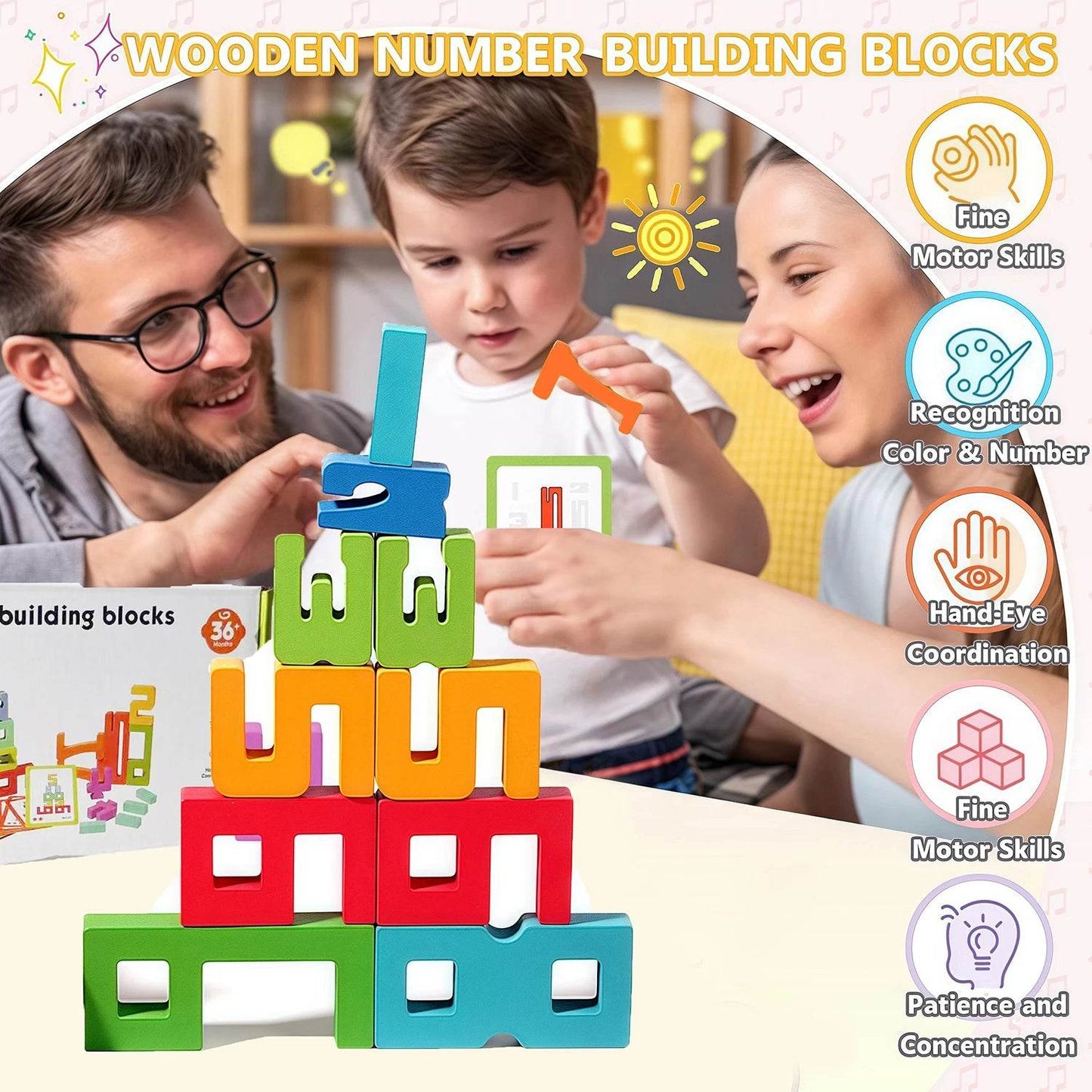 Montessori-Inspired Wooden Number Building Blocks with Animal Themes for Educational Play for Toddlers - ToylandEU