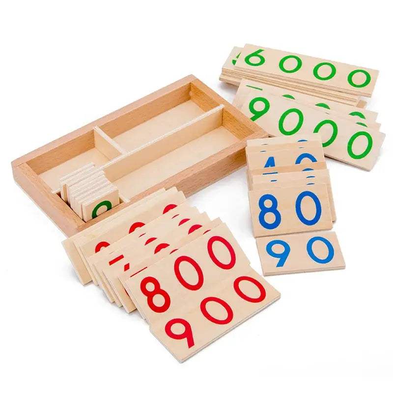 Montessori Wooden Numbers One Through Nine Thousand Educational Cards Preschool - ToylandEU
