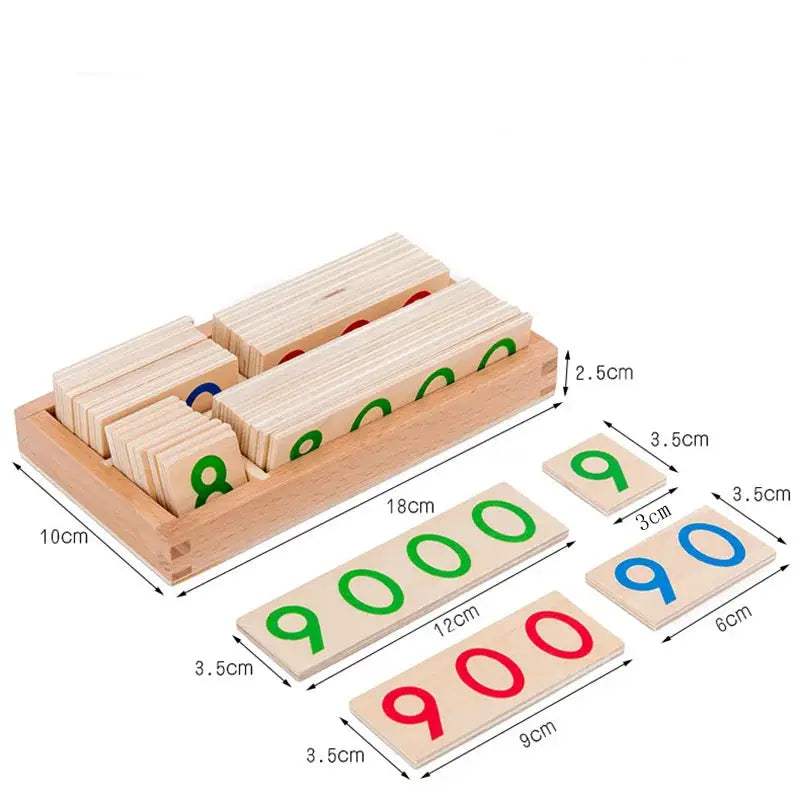 Montessori Wooden Numbers One Through Nine Thousand Educational Cards Preschool - ToylandEU