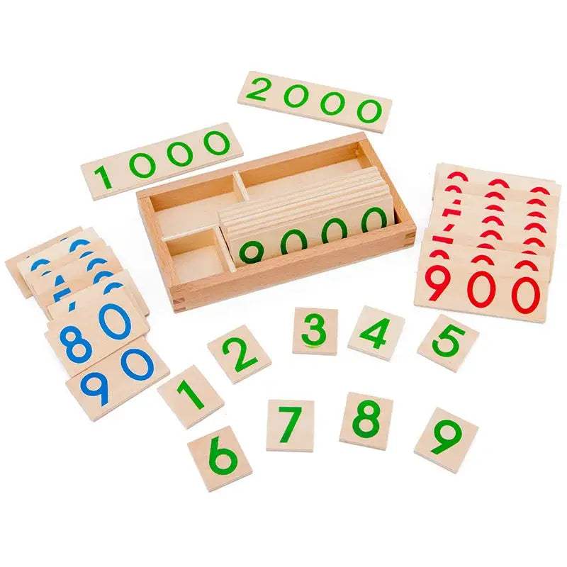 Montessori Wooden Numbers One Through Nine Thousand Educational Cards Preschool - ToylandEU
