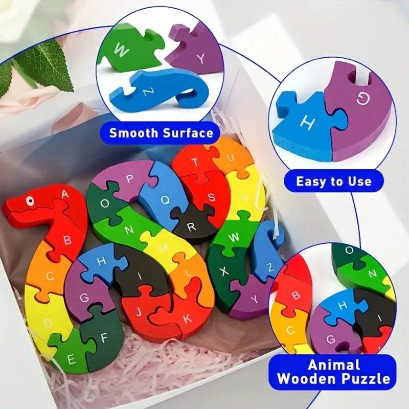 Montessori Children's Wooden Puzzle Toy 26 English Alphabet Number Animal Shapes Educational Toys for Boys and Girls Gift - ToylandEU