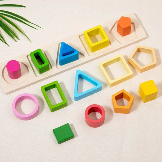 Montessori Wooden Sorting Stacking Toys Geometric Building Blocks Educational Toys Color Shape Recognition Puzzle Christmas Gift - ToylandEU