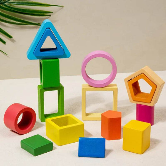 Montessori Wooden Sorting Stacking Toys Geometric Building Blocks Educational Toys Color Shape Recognition Puzzle Christmas Gift - ToylandEU