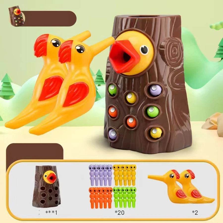 Montessori Educational Toys for Children Woodpecker Catch Worms Magnetic Toddler Kids Busy Board - ToylandEU
