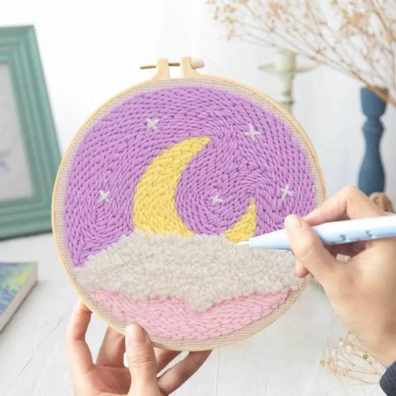  Moonlit Scenery Punch Needle Embroidery Craft Kit - DIY Rug Hooking Set with Threader, Fabric, and Wool Yarn -  ToylandEU™