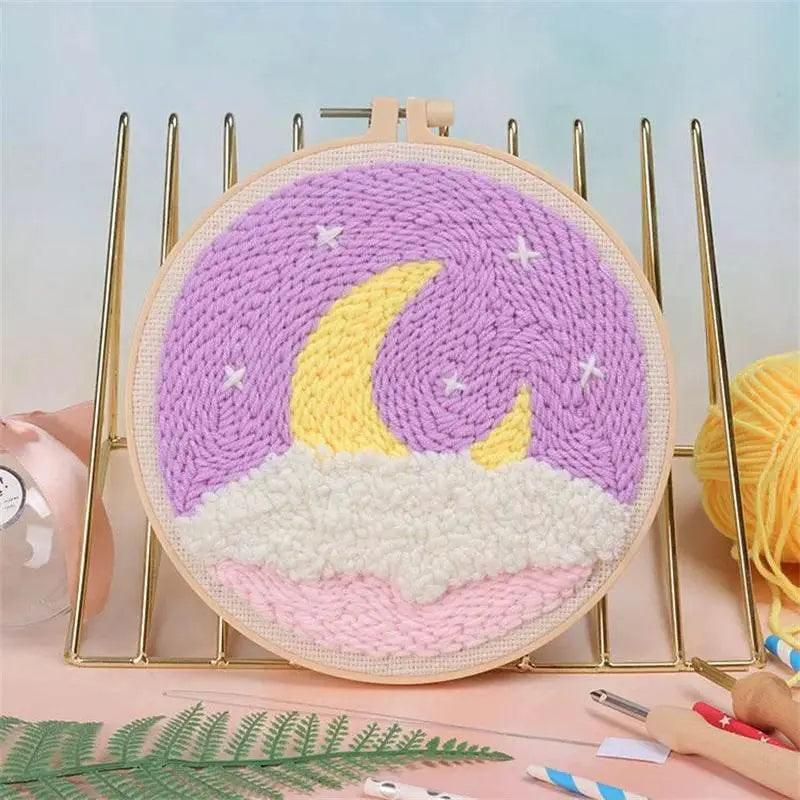  Moonlit Scenery Punch Needle Embroidery Craft Kit - DIY Rug Hooking Set with Threader, Fabric, and Wool Yarn -  ToylandEU™