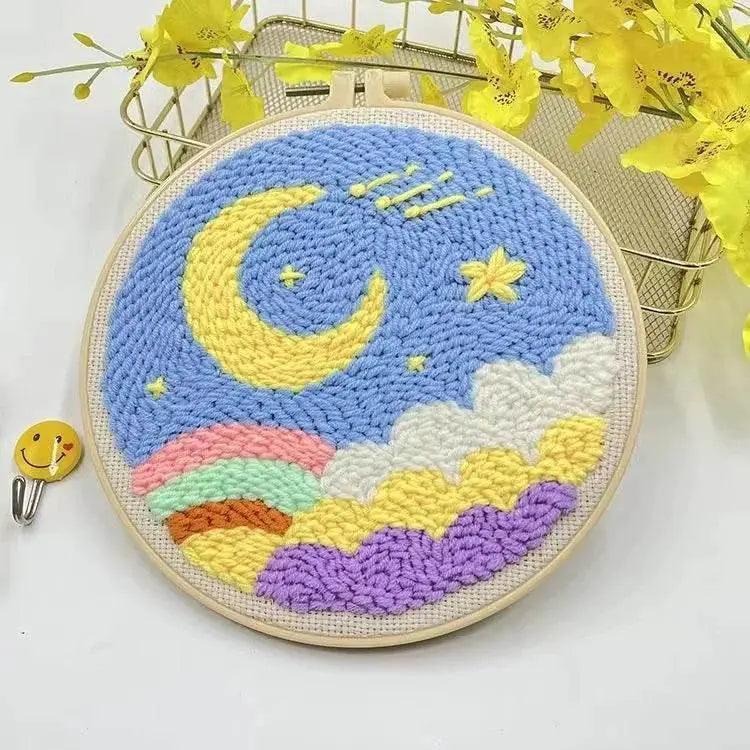  Moonlit Scenery Punch Needle Embroidery Craft Kit - DIY Rug Hooking Set with Threader, Fabric, and Wool Yarn -  ToylandEU™