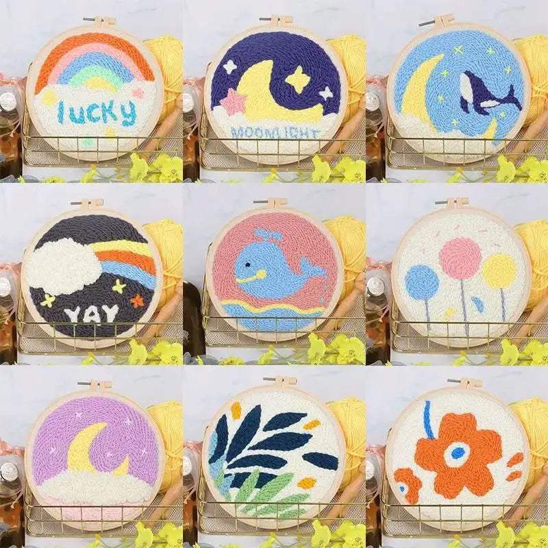 Moonlit Scenery Punch Needle Embroidery Craft Kit - DIY Rug Hooking Set with Threader, Fabric, and Wool Yarn - ToylandEU