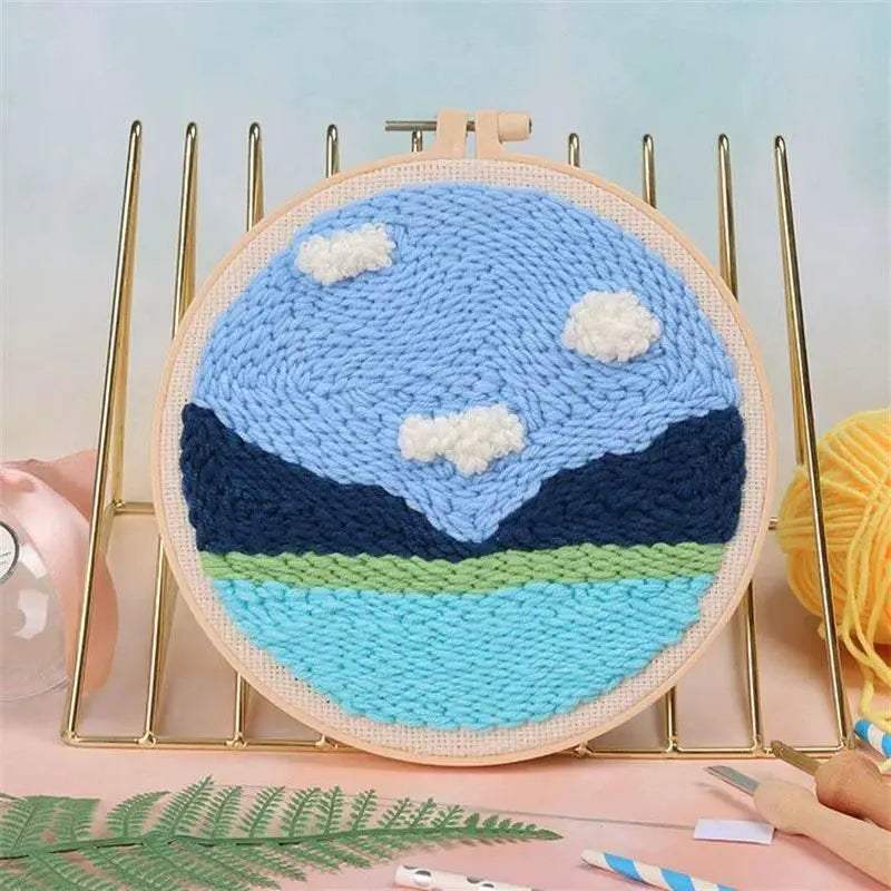 Moonlit Scenery Punch Needle Embroidery Craft Kit - DIY Rug Hooking Set with Threader, Fabric, and Wool Yarn - ToylandEU