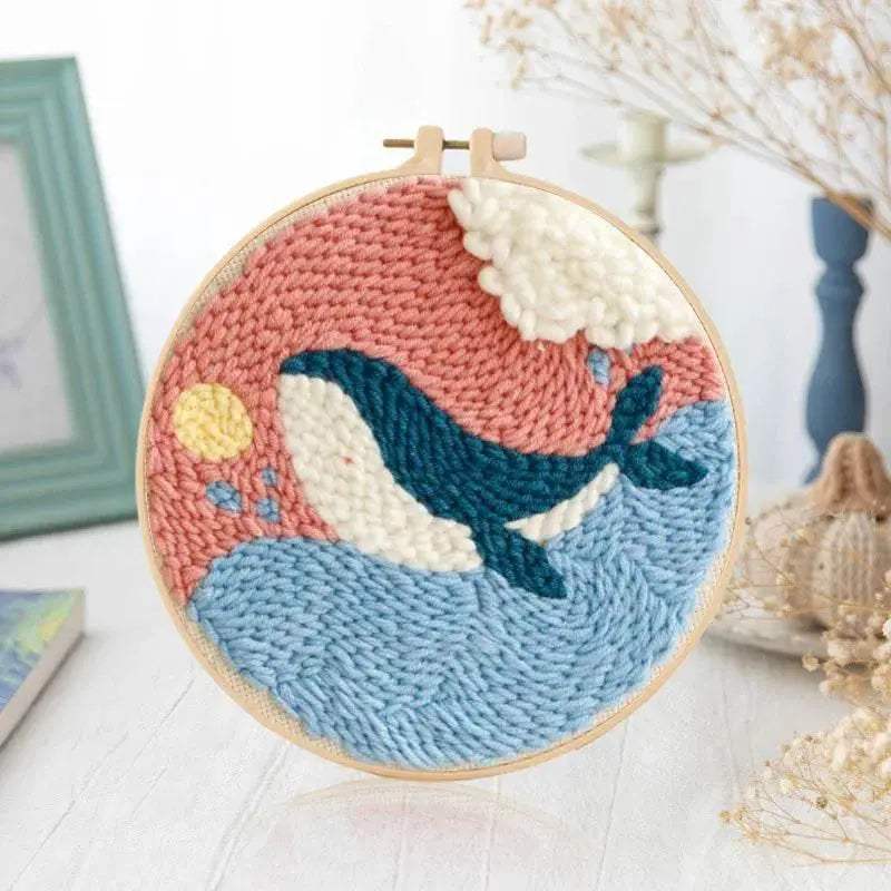 Moonlit Scenery Punch Needle Embroidery Craft Kit - DIY Rug Hooking Set with Threader, Fabric, and Wool Yarn - ToylandEU