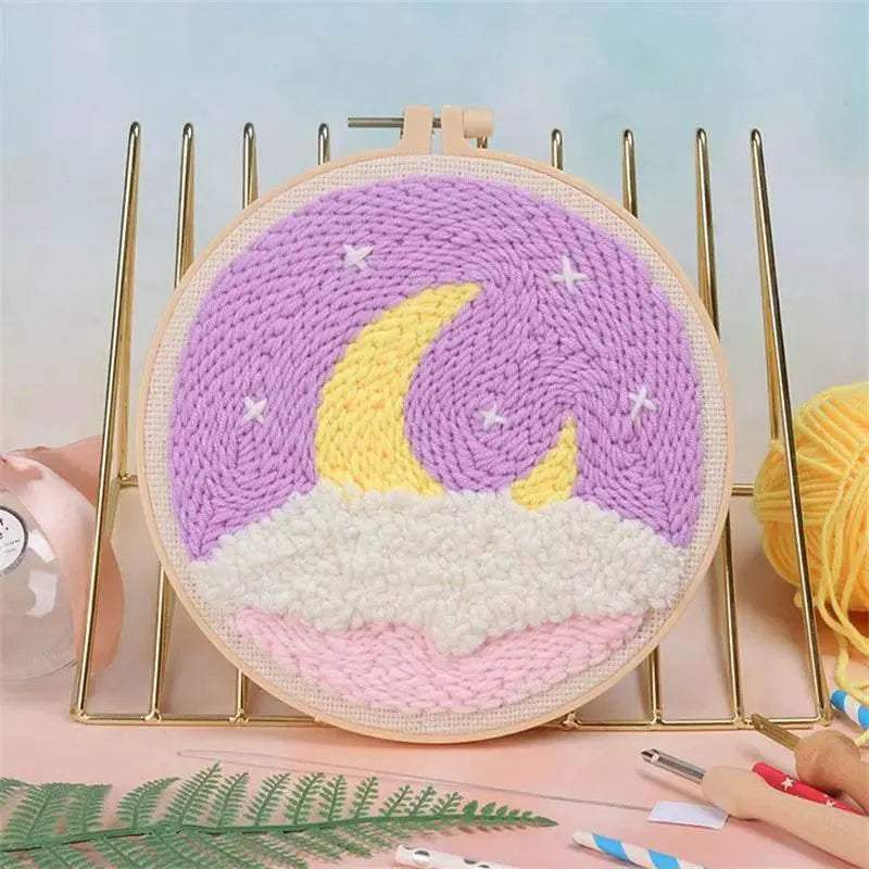 Moonlit Scenery Punch Needle Embroidery Craft Kit - DIY Rug Hooking Set with Threader, Fabric, and Wool Yarn - ToylandEU