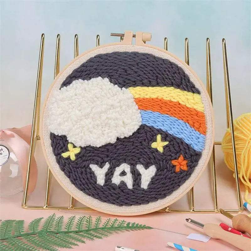 Moonlit Scenery Punch Needle Embroidery Craft Kit - DIY Rug Hooking Set with Threader, Fabric, and Wool Yarn - ToylandEU