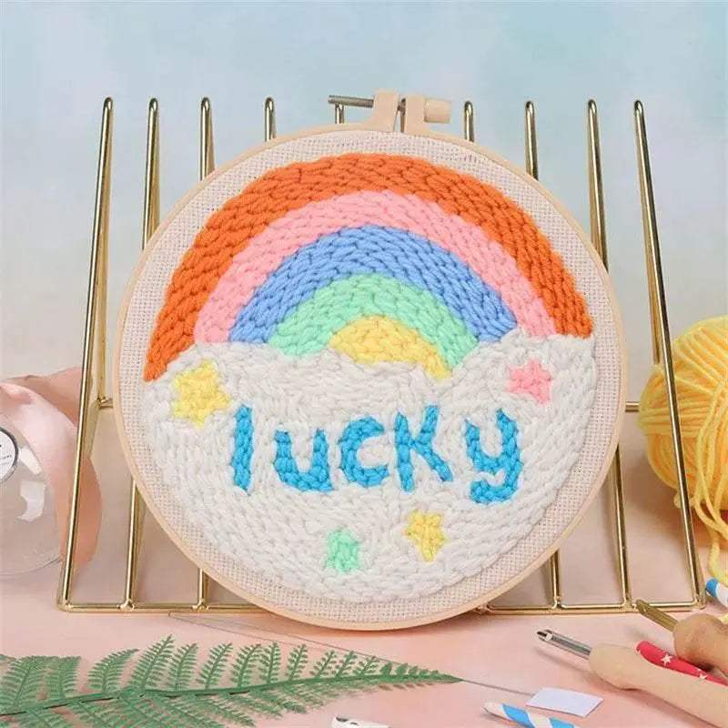 Moonlit Scenery Punch Needle Embroidery Craft Kit - DIY Rug Hooking Set with Threader, Fabric, and Wool Yarn - ToylandEU