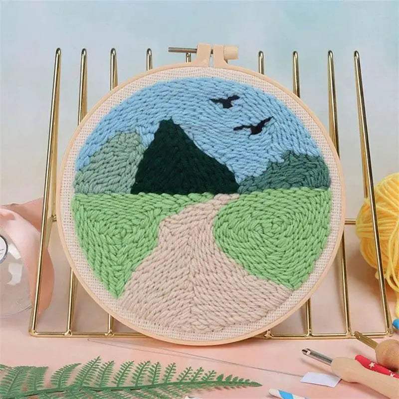Moonlit Scenery Punch Needle Embroidery Craft Kit - DIY Rug Hooking Set with Threader, Fabric, and Wool Yarn - ToylandEU