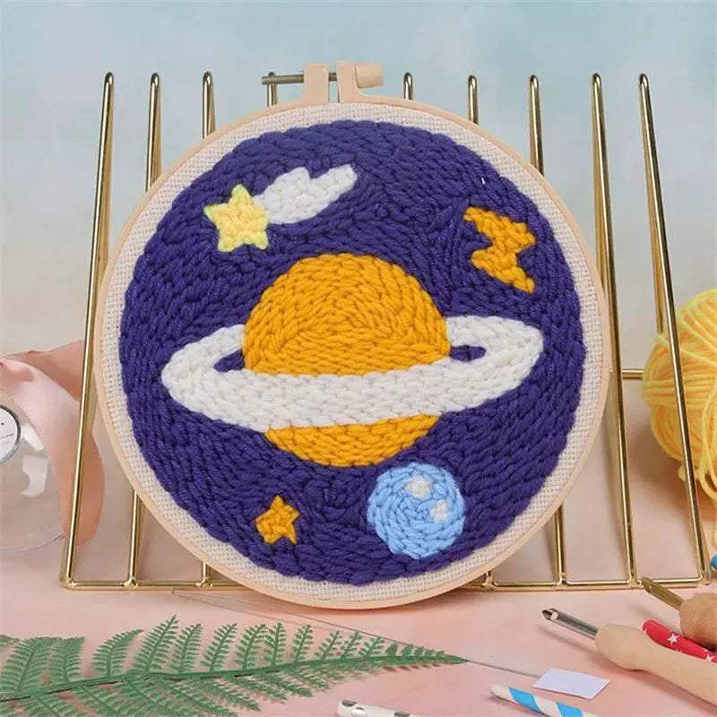 Moonlit Scenery Punch Needle Embroidery Craft Kit - DIY Rug Hooking Set with Threader, Fabric, and Wool Yarn - ToylandEU