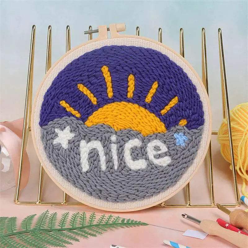 Moonlit Scenery Punch Needle Embroidery Craft Kit - DIY Rug Hooking Set with Threader, Fabric, and Wool Yarn - ToylandEU