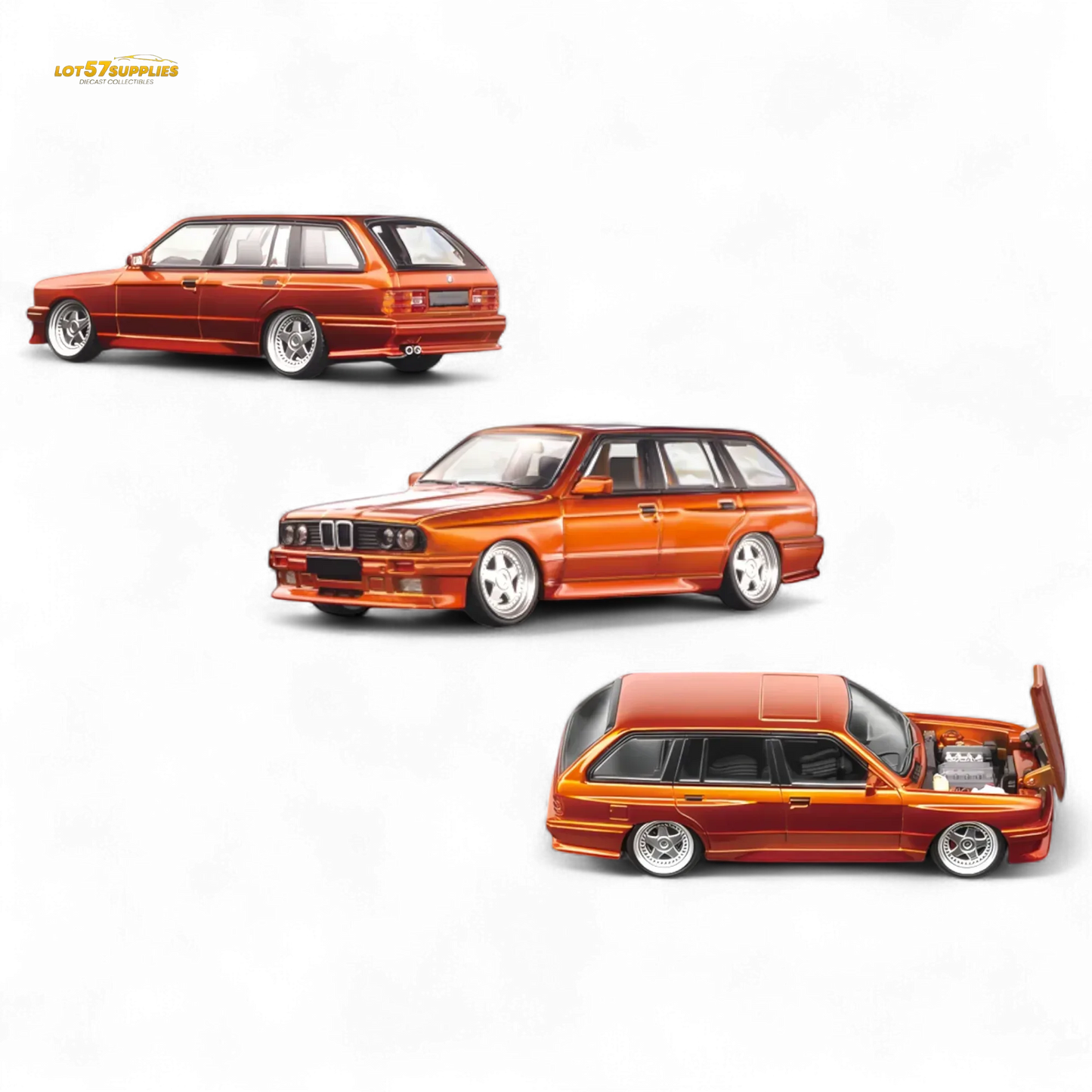 Mortal BMW E30 Crock - Openable Hood - Cambered in Sunset Orange 1:64 - ToylandEU