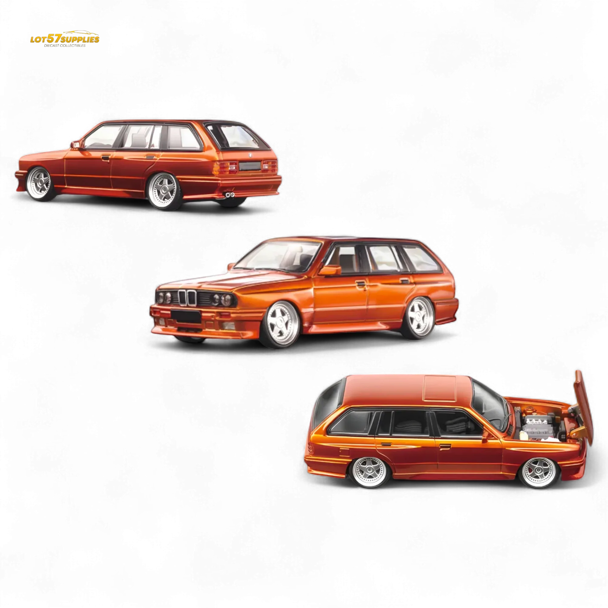 Mortal BMW E30 Crock - Openable Hood - Cambered in Sunset Orange 1:64 - ToylandEU