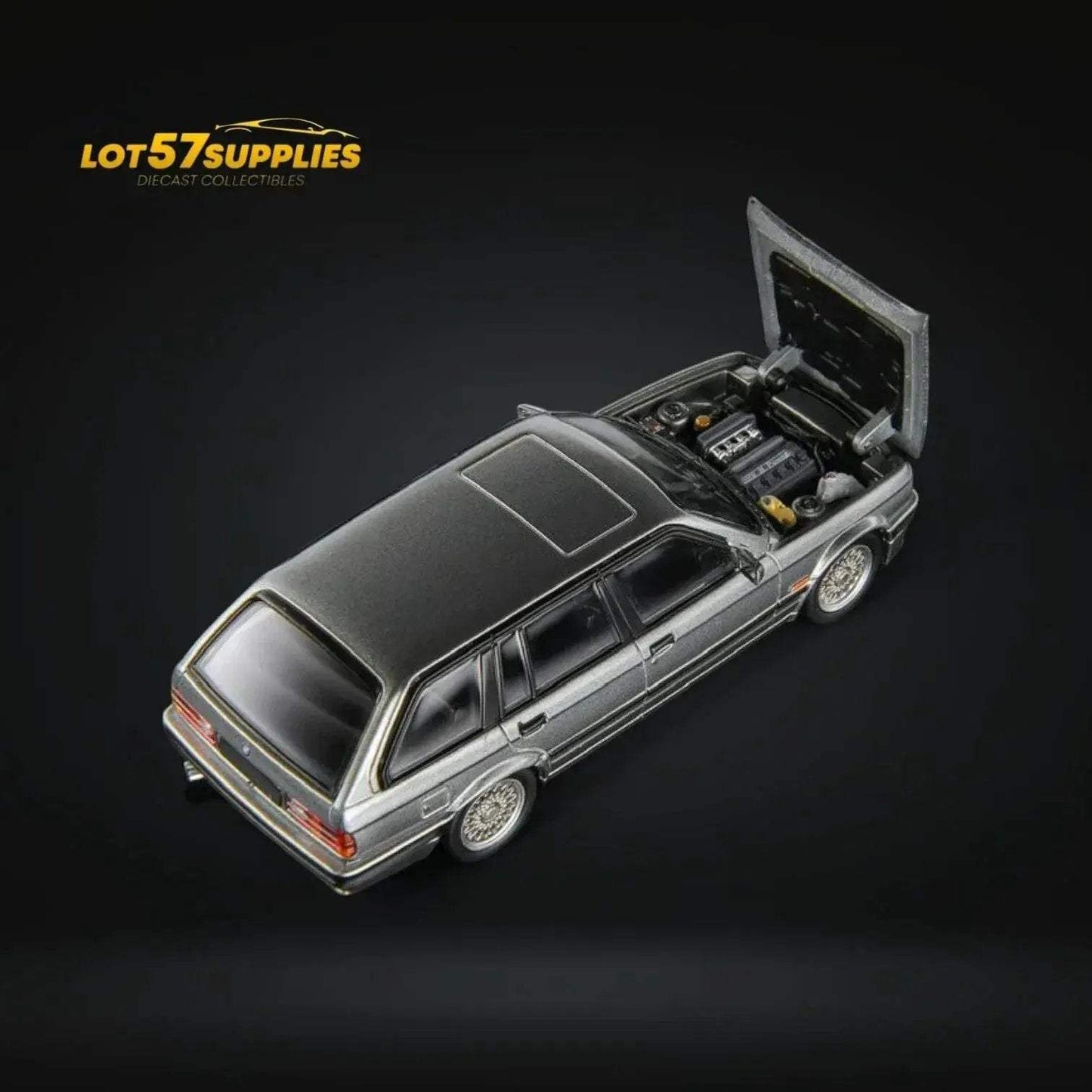 Mortal BMW E30 Touring Wagon in Silver Grey w/ Openable Hood 1:64 - ToylandEU