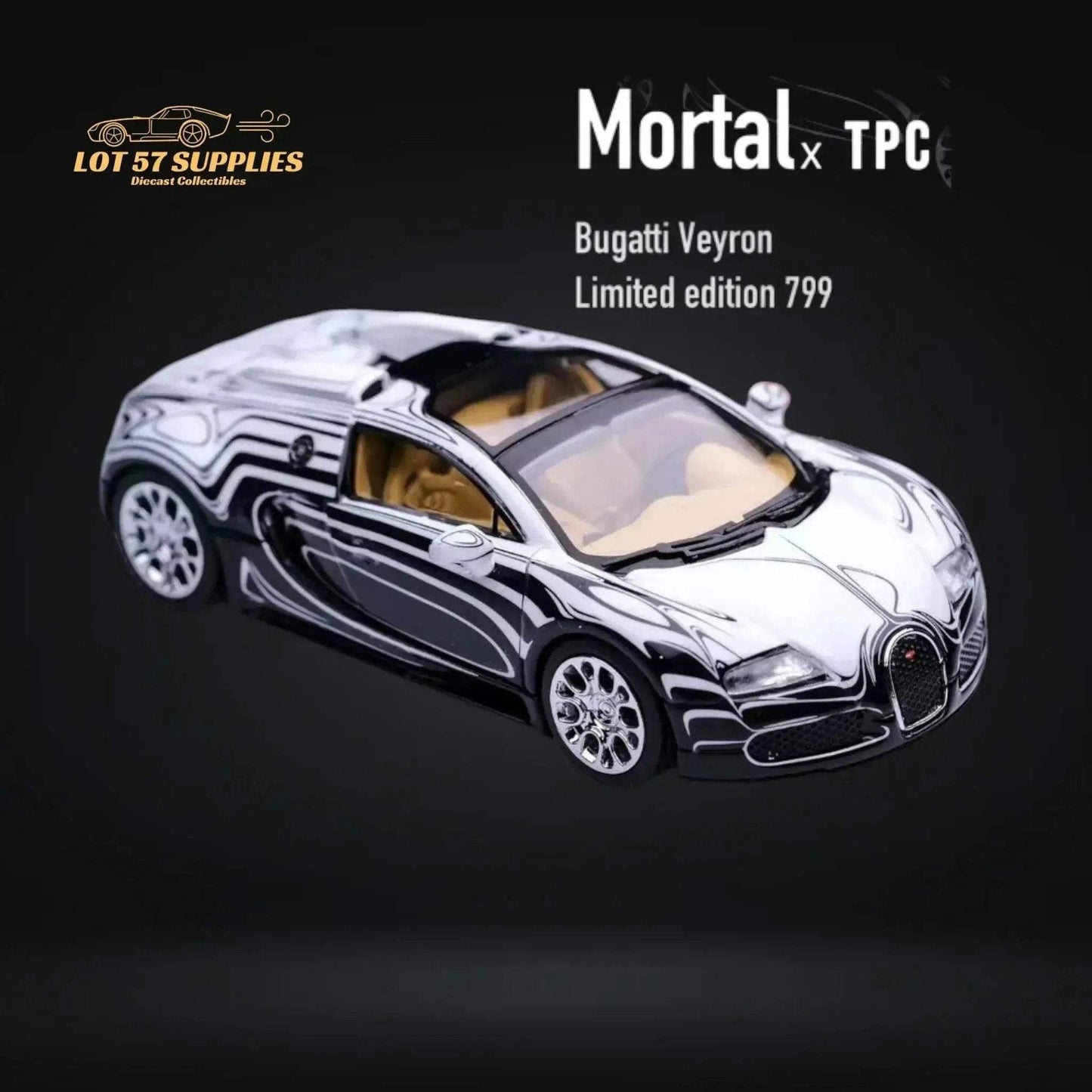 Mortal Bugatti Veyron Ceramic Dragon White/Black With Adjustable Wing 1:64 - ToylandEU