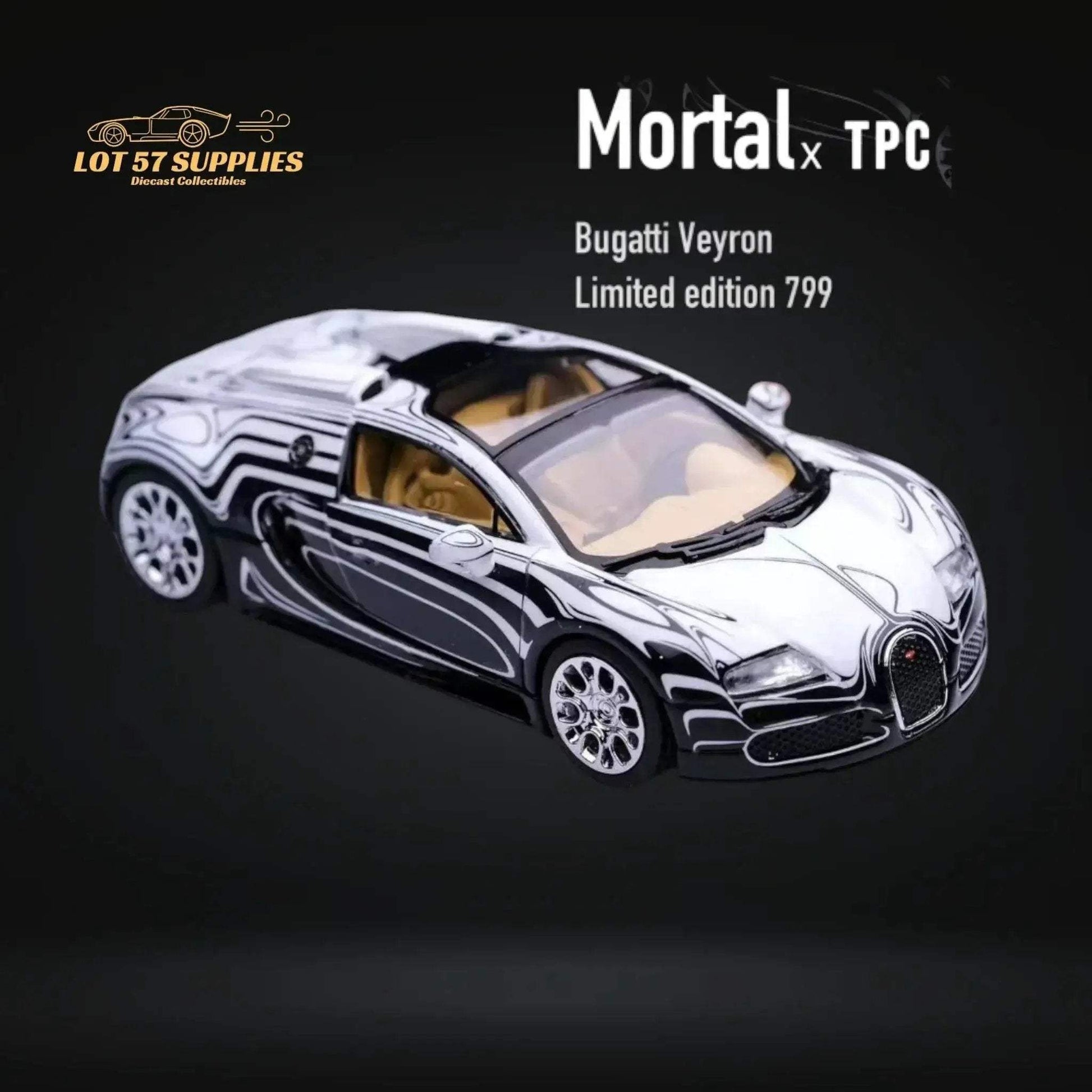 Mortal Bugatti Veyron Ceramic Dragon White/Black With Adjustable Wing 1:64 - ToylandEU