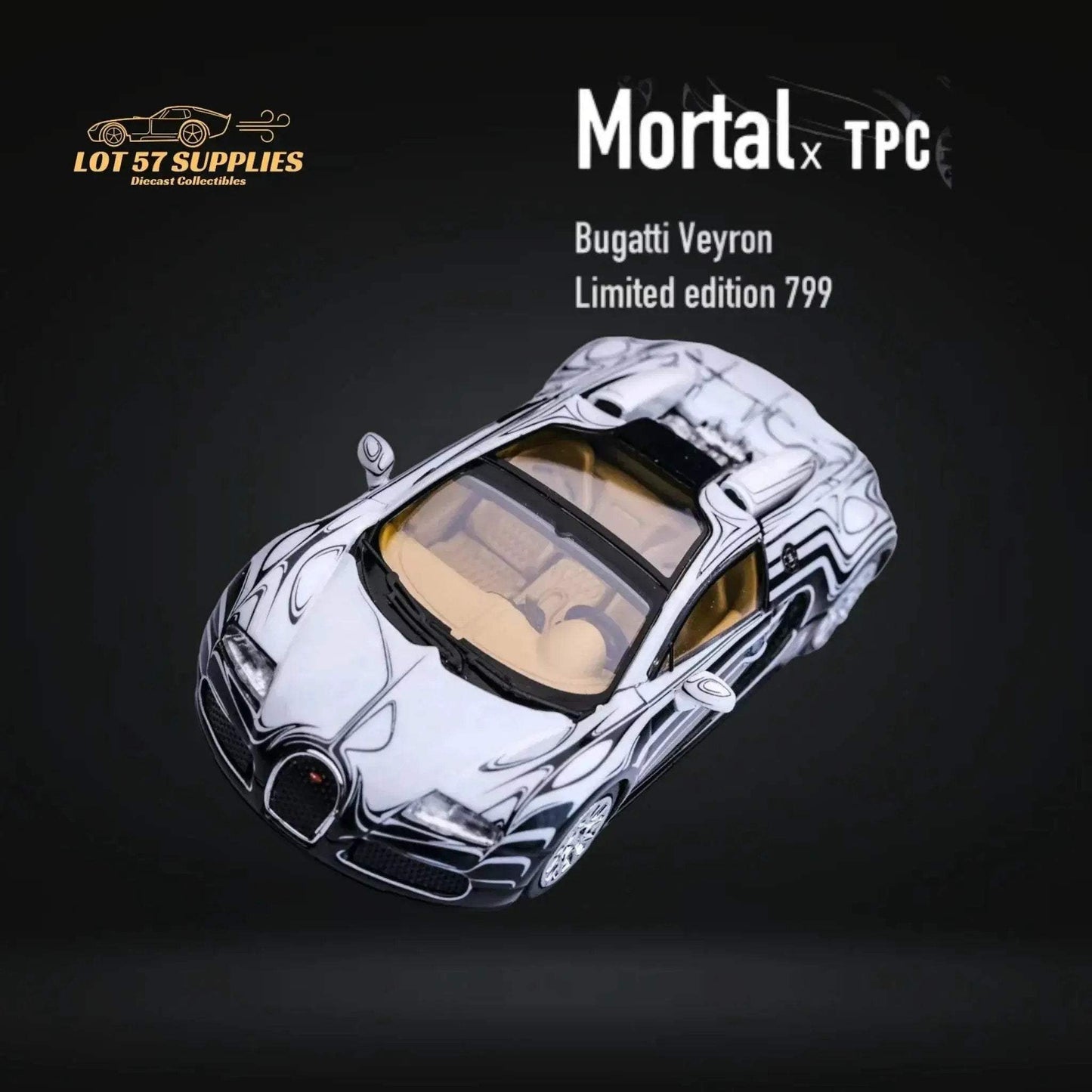 Mortal Bugatti Veyron Ceramic Dragon White/Black With Adjustable Wing 1:64 - ToylandEU