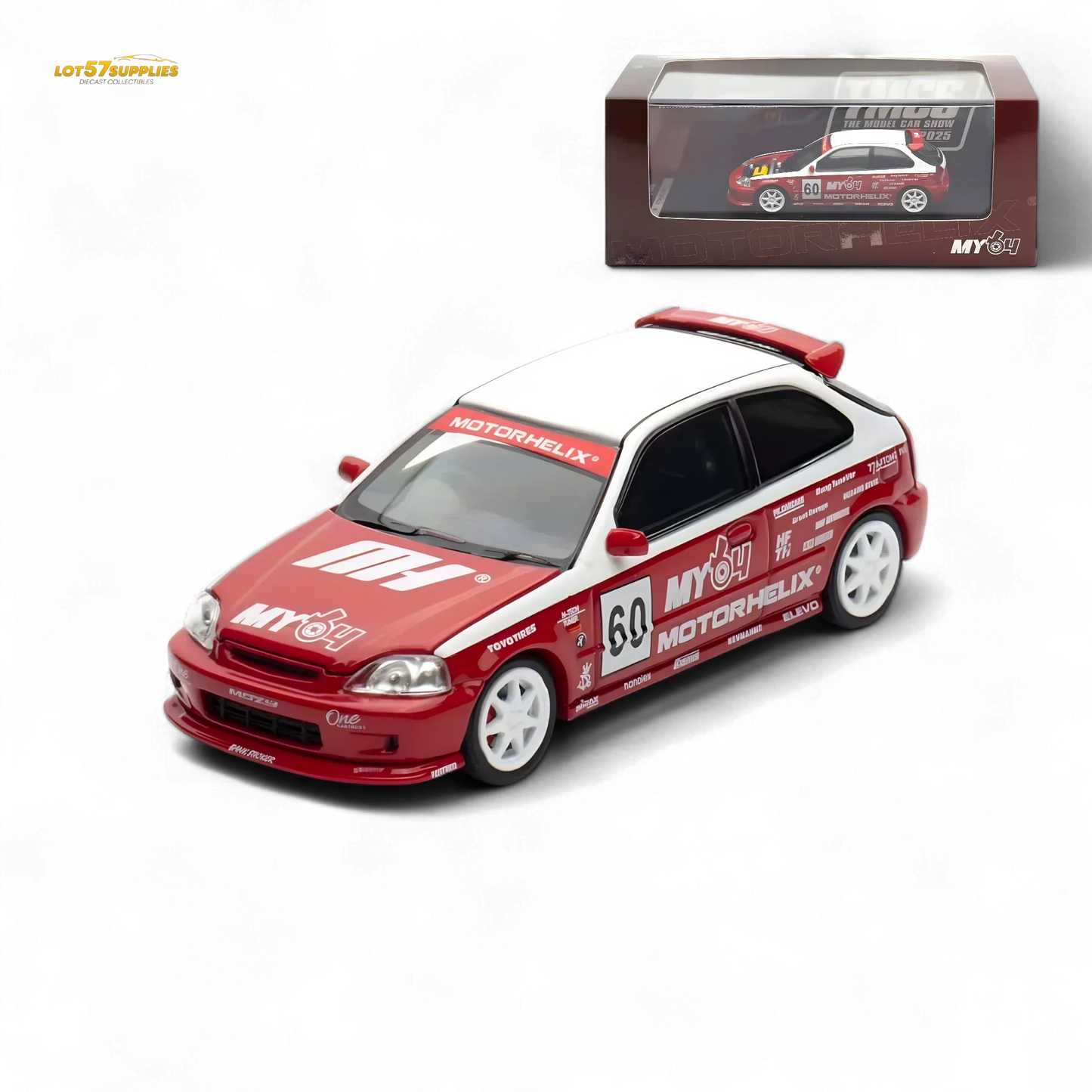 Motorhelix Honda Civic EK9 Malaysia Limited Edition - White - Red 1:64 - ToylandEU