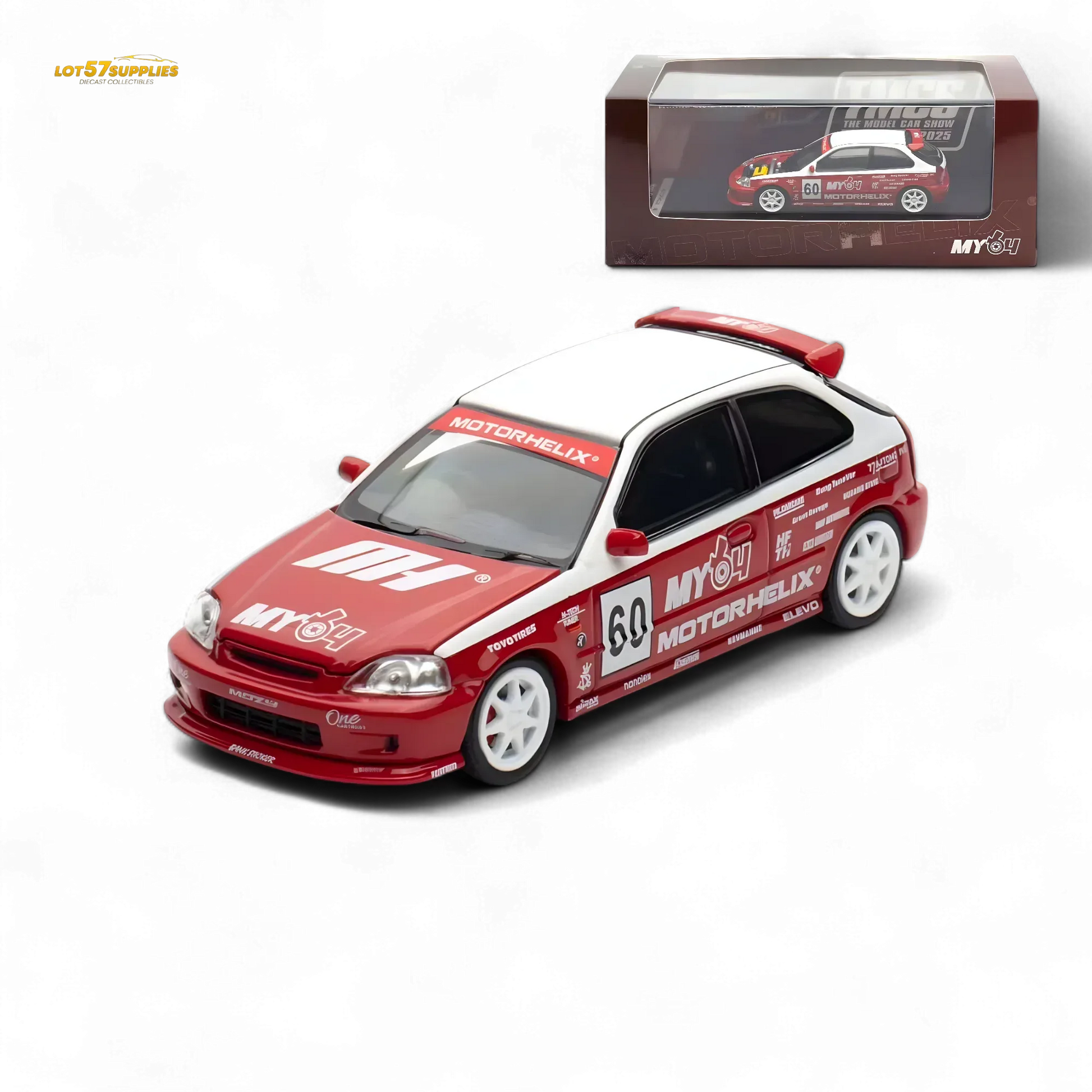 Motorhelix Honda Civic EK9 Malaysia Limited Edition - White - Red 1:64 - ToylandEU