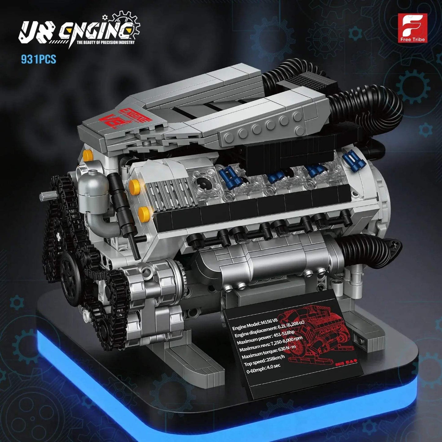 Motorized V8 Engine Brick Model For Lego Enthusiasts Gift - ToylandEU