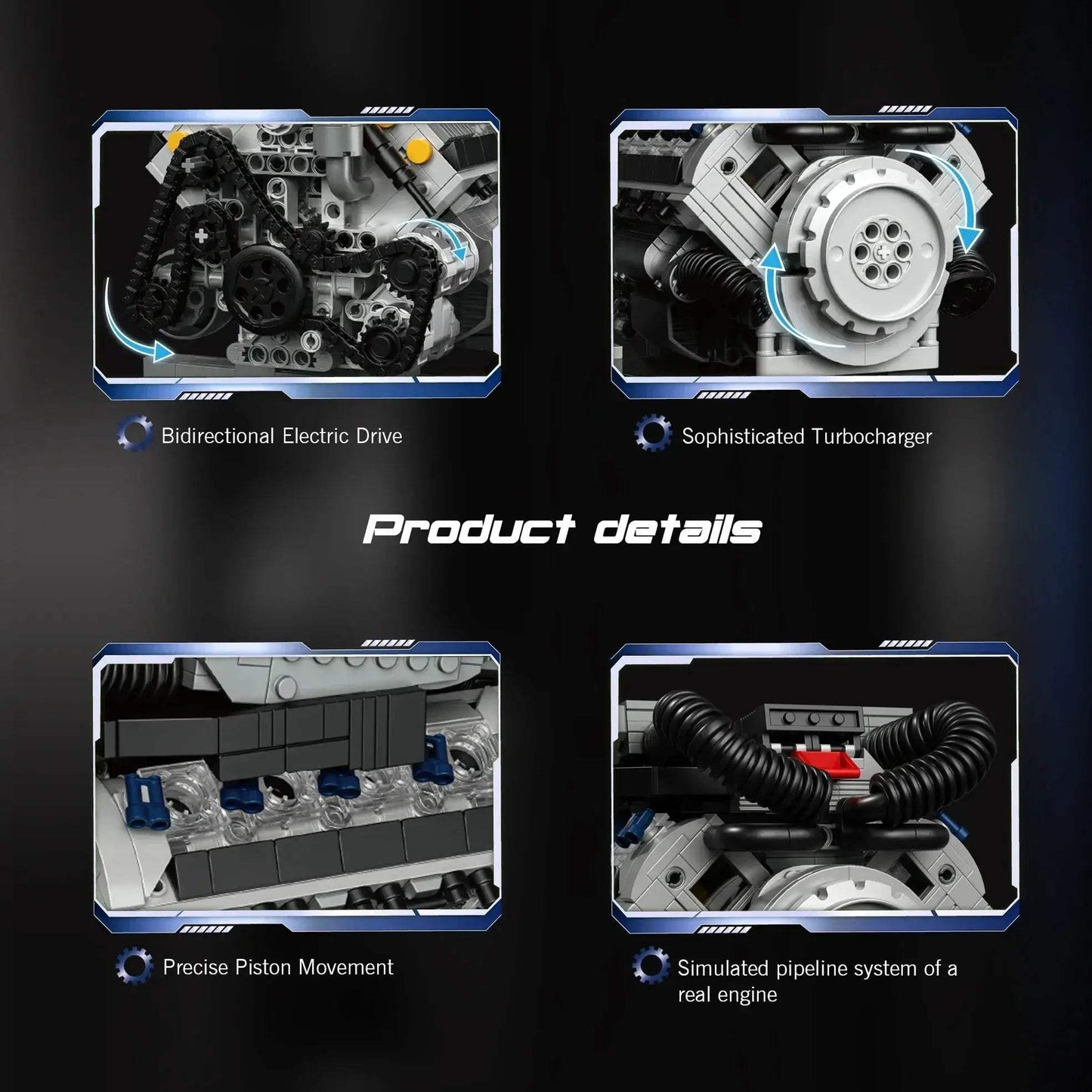 Motorized V8 Engine Brick Model For Lego Enthusiasts Gift - ToylandEU
