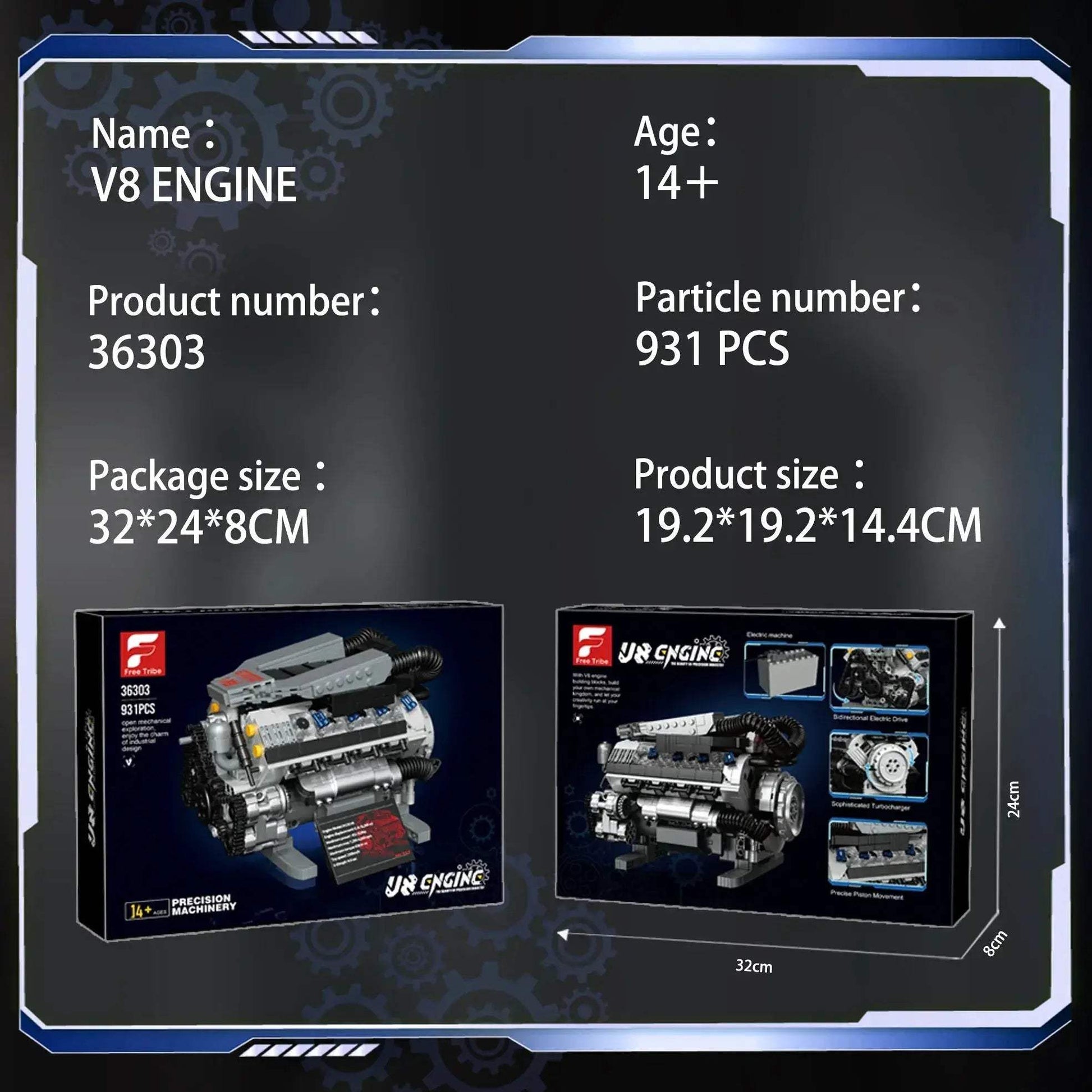 Motorized V8 Engine Brick Model For Lego Enthusiasts Gift - ToylandEU