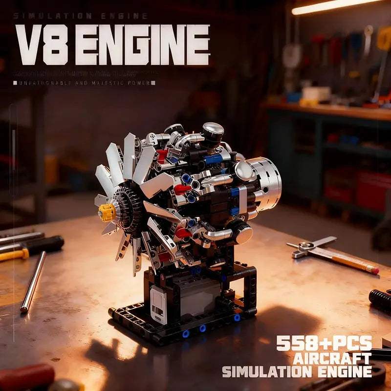 Aircraft V8 Engine Motorized Simulation Model Electrically Drive Technical Blocks DIY Building Toys Gifts Boys Adult Bricks Sets - ToylandEU