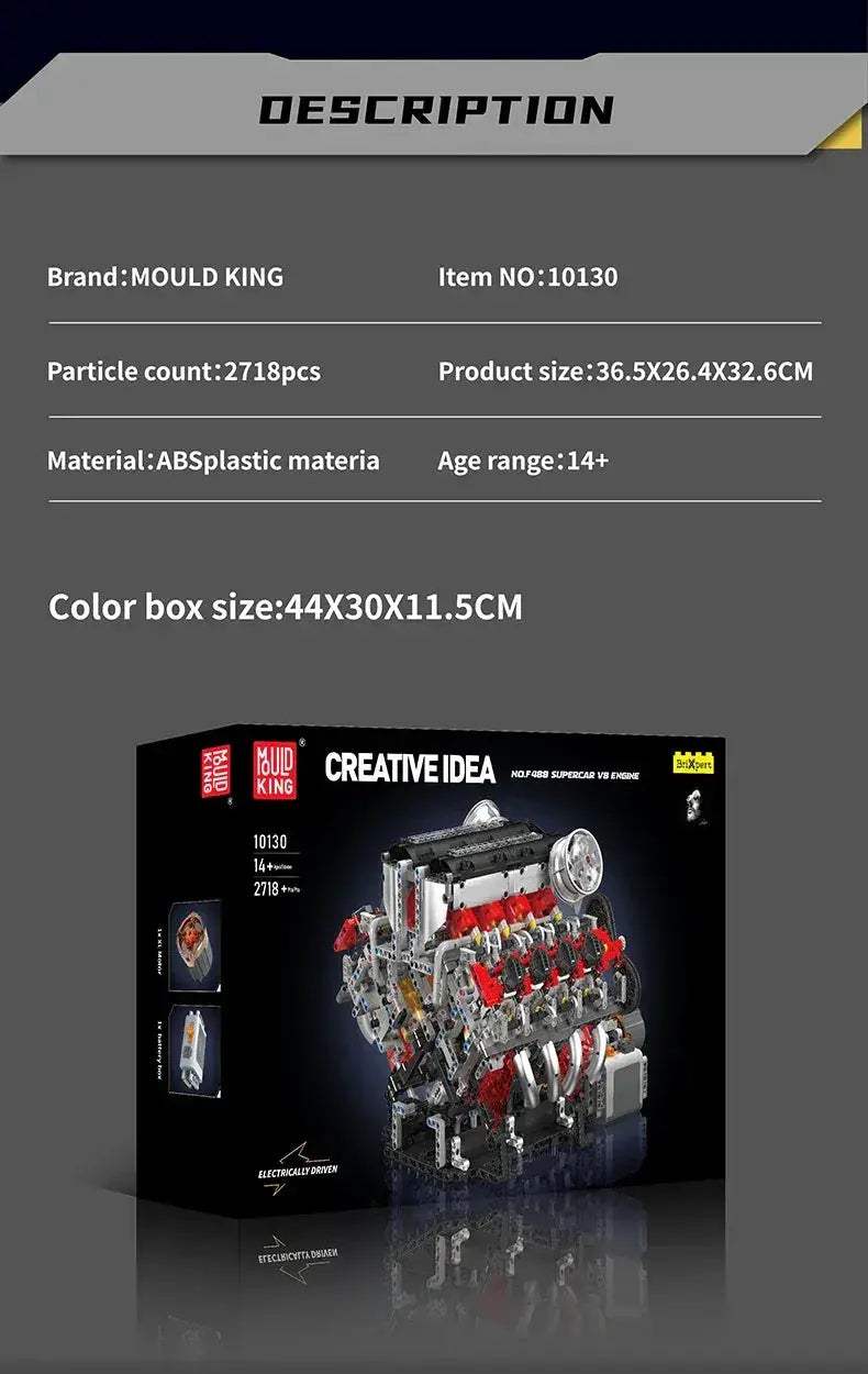 Mould King 10130 F488 Supercar V8 Engine Building Block Set - ToylandEU