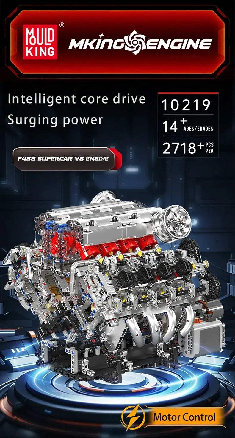 Mould King 10130 F488 Supercar V8 Engine Building Block Set - ToylandEU