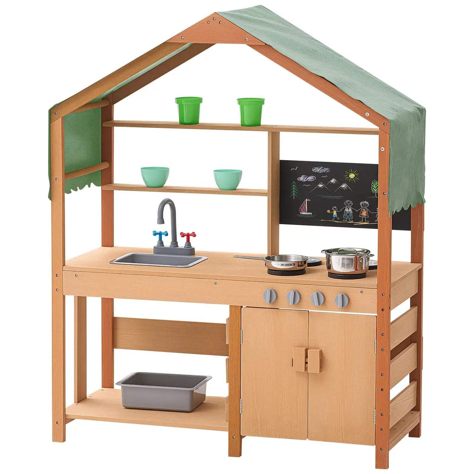  Mud Kitchen Playset For Kids With Wood Stove Faucet -  ToylandEU™