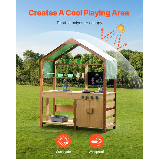  Mud Kitchen Playset For Kids With Wood Stove Faucet -  ToylandEU™