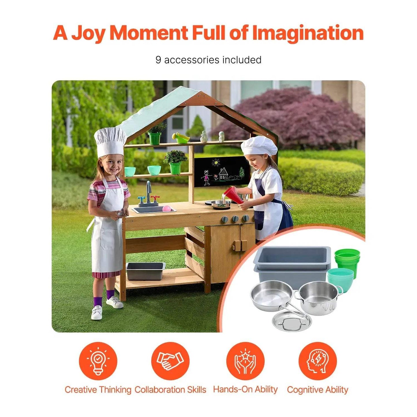  Mud Kitchen Playset For Kids With Wood Stove Faucet -  ToylandEU™
