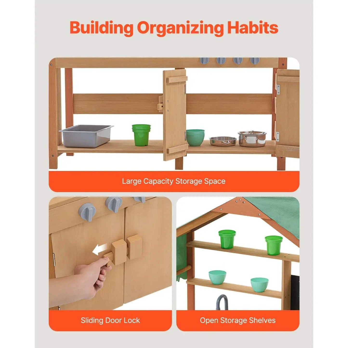  Mud Kitchen Playset For Kids With Wood Stove Faucet -  ToylandEU™