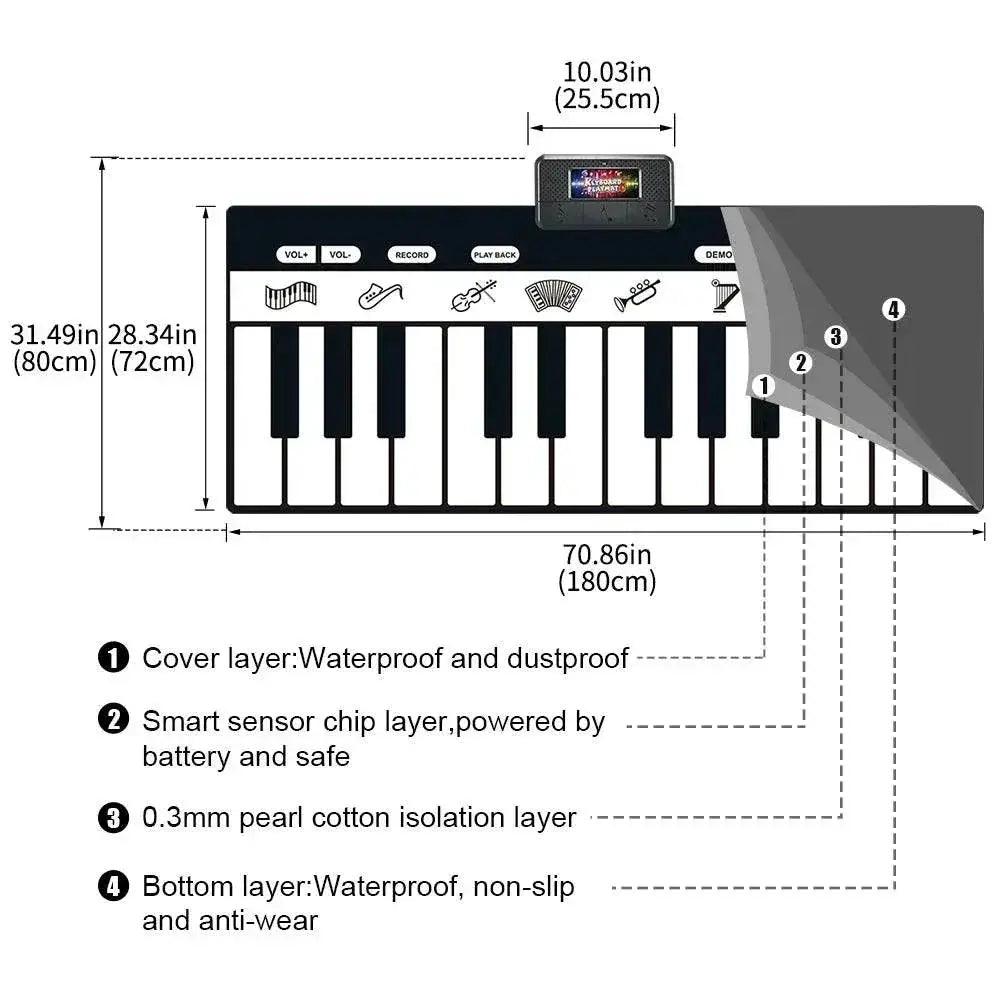  180x72cm Electronic Musical Carpet Black and White Keyboard Kids Playing Piano Mat Baby Play Mat Rug Early Educational Toys Gift -  ToylandEU™