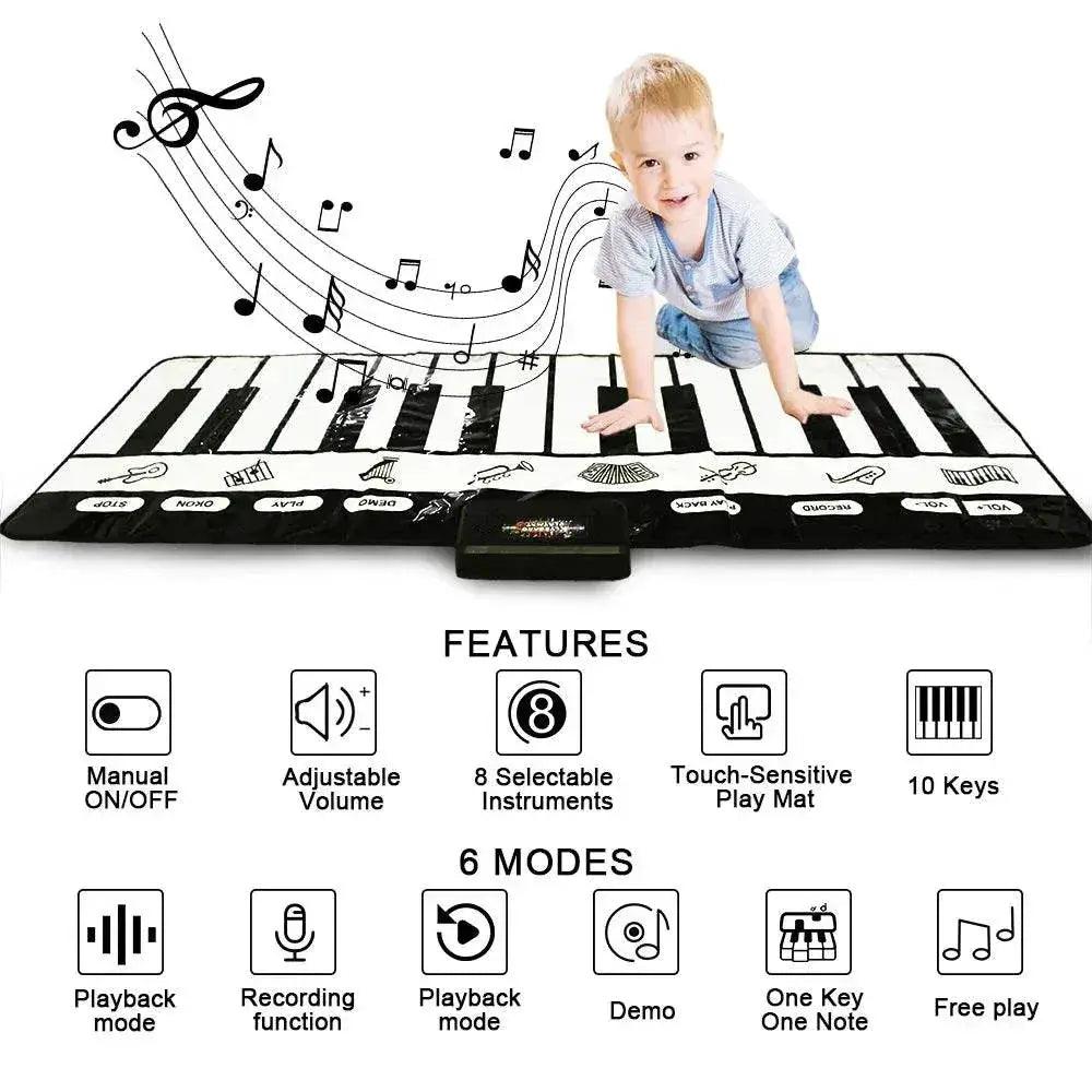  180x72cm Electronic Musical Carpet Black and White Keyboard Kids Playing Piano Mat Baby Play Mat Rug Early Educational Toys Gift -  ToylandEU™
