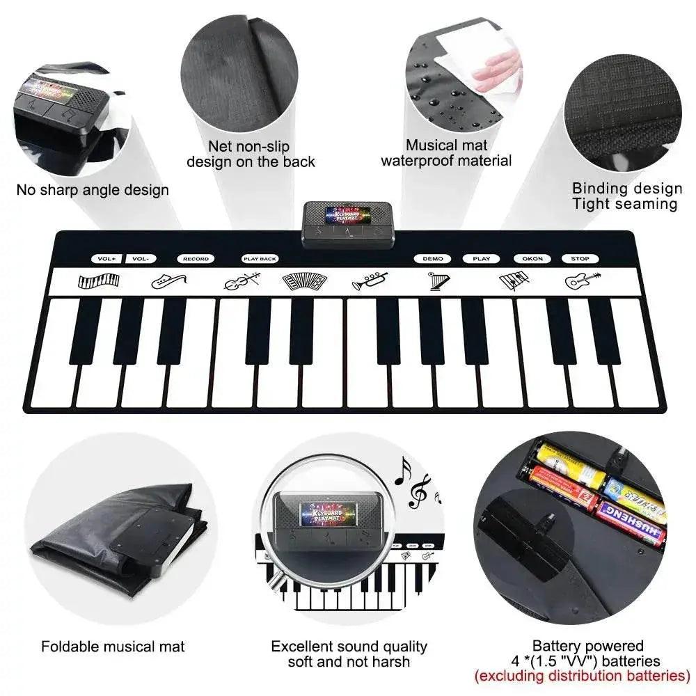  180x72cm Electronic Musical Carpet Black and White Keyboard Kids Playing Piano Mat Baby Play Mat Rug Early Educational Toys Gift -  ToylandEU™