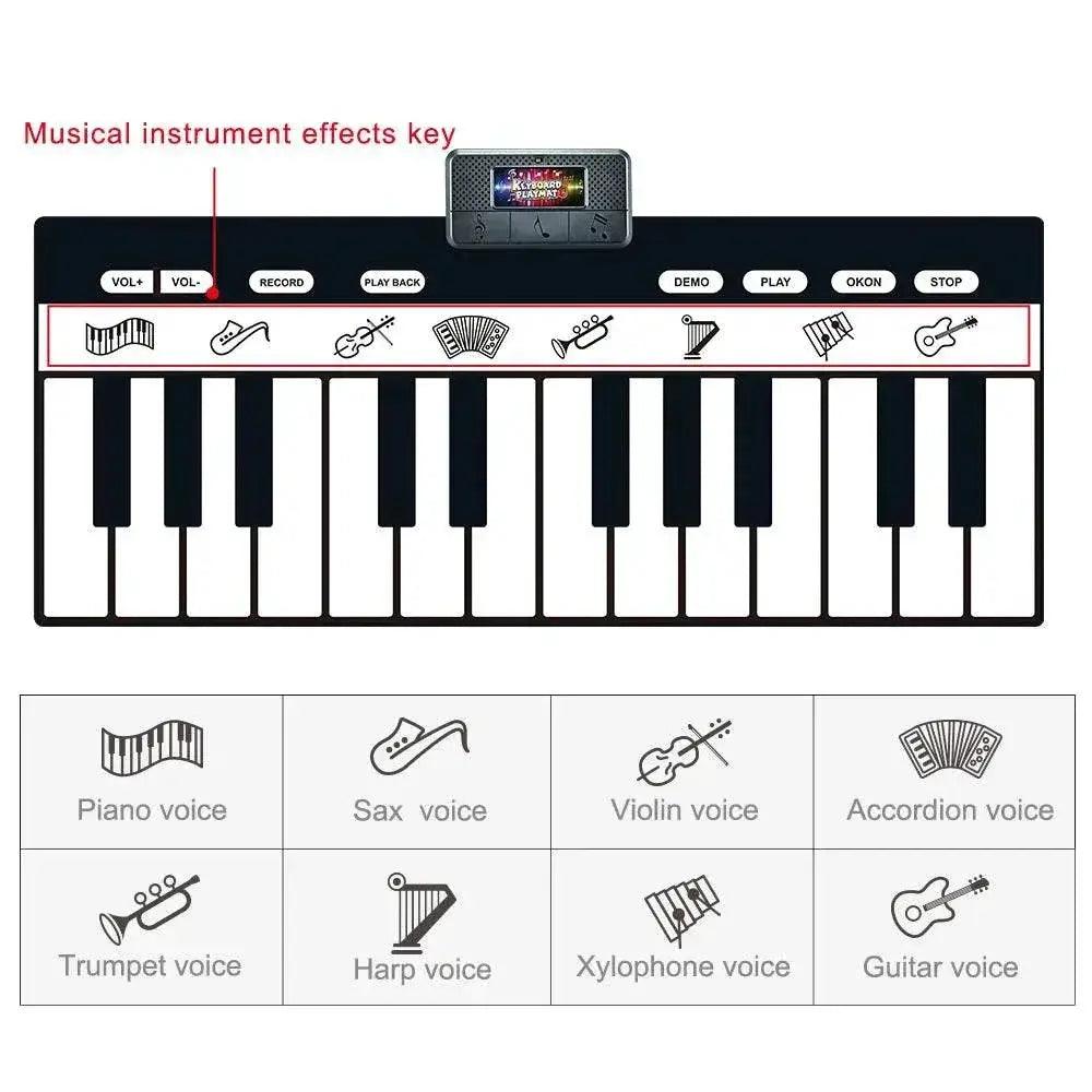  180x72cm Electronic Musical Carpet Black and White Keyboard Kids Playing Piano Mat Baby Play Mat Rug Early Educational Toys Gift -  ToylandEU™