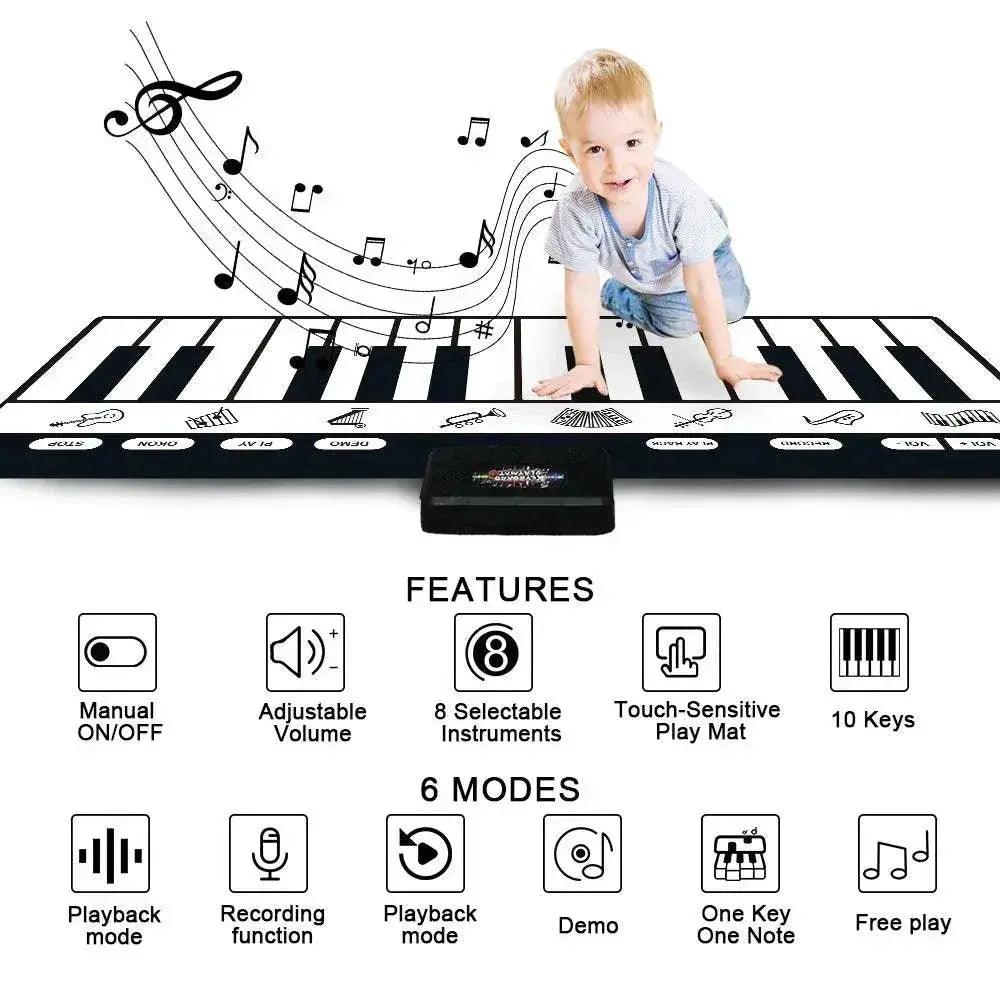  180x72cm Electronic Musical Carpet Black and White Keyboard Kids Playing Piano Mat Baby Play Mat Rug Early Educational Toys Gift -  ToylandEU™