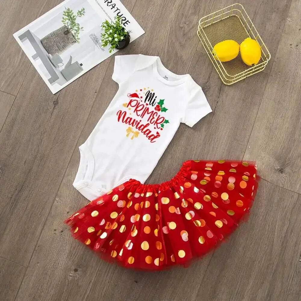 My First Christmas Deer Print Baby Bodysuit With Sequined Tutu - ToylandEU