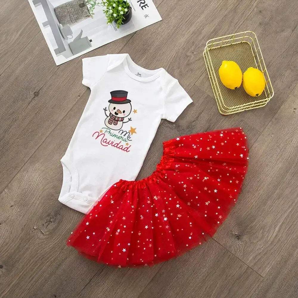 My First Christmas Deer Print Baby Bodysuit With Sequined Tutu - ToylandEU